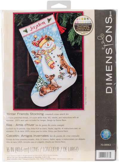 Dimensions; Dimensions Counted Cross Stitch Kit 16" Long-Winter Friends Stocking (14 Count); Category:Cross Stitch & Embroidery; Image:1